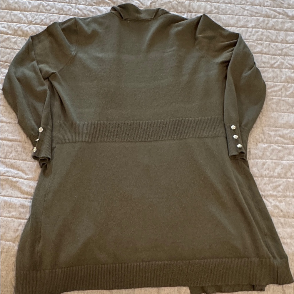 Long Open-Front Cardigan; olive green size large - Picture 9 of 11